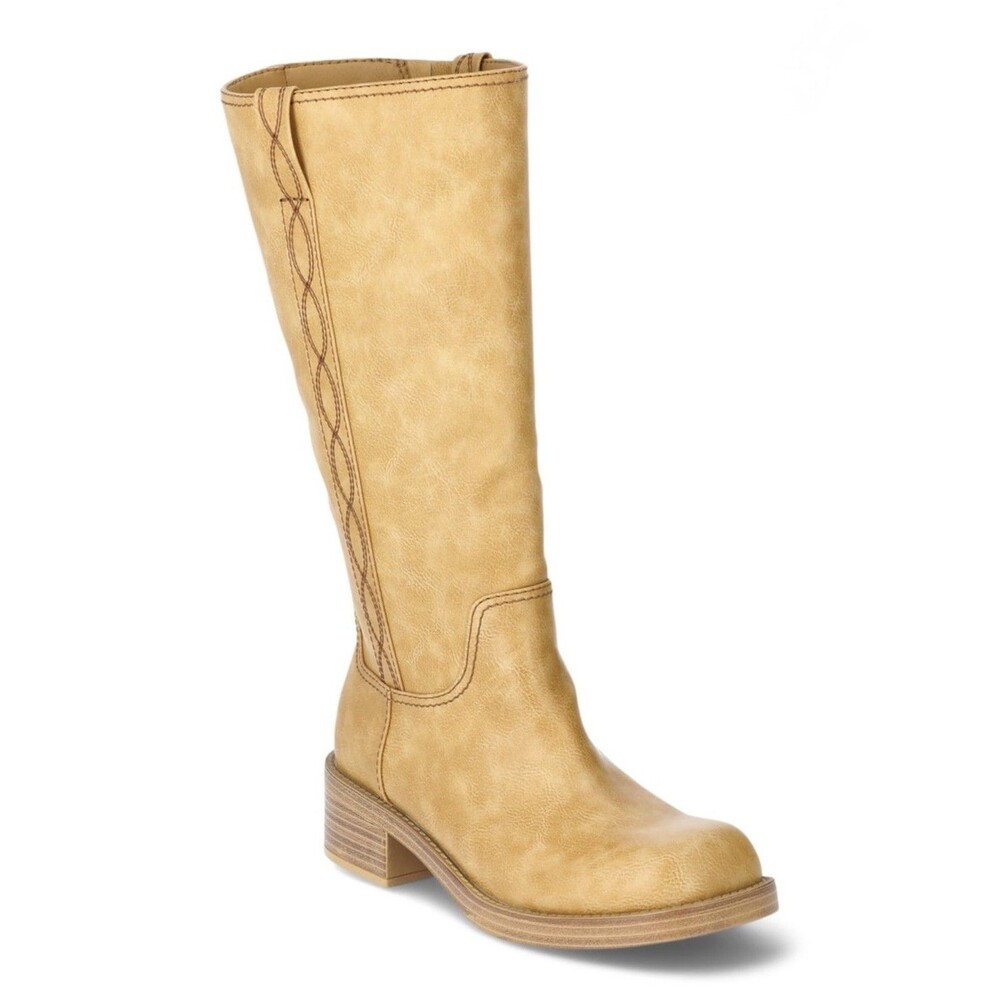 NO BOUNDARIES SIZE: 9 Mid Stich Tall Riding Boots W/ Memory Foam NEW Honey color